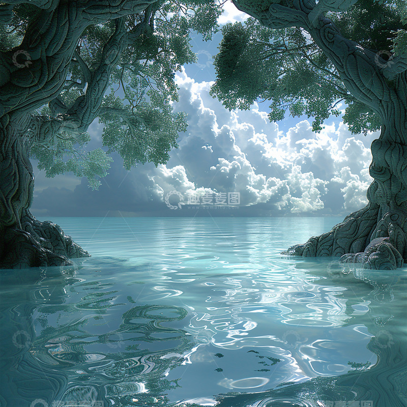 高清大图下载【趣麦麦图】宁静空灵感云彩山水背景图