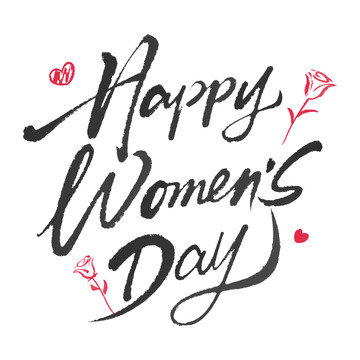 妇女节快乐英文手写玫瑰艺术字