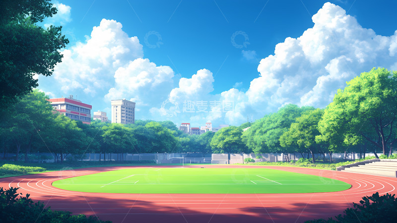 高清大图下载【趣麦麦图】创意卡通校园风景插画背景