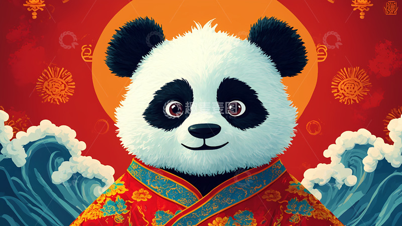 高清大图下载【趣麦麦图】国潮风熊猫插画背景