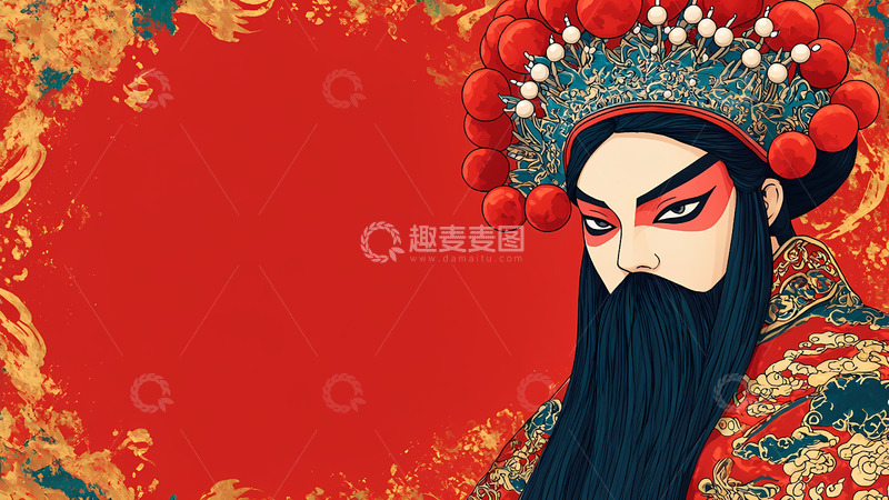 高清大图下载【趣麦麦图】国潮中国风京剧人物插画背景3
