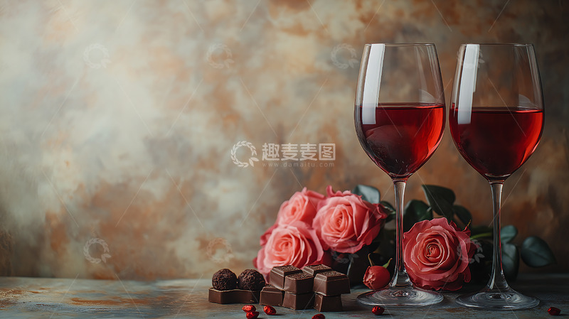 高清大图下载【趣麦麦图】情人节红酒玫瑰