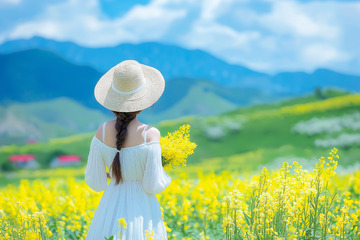 春季田野人物摄影图