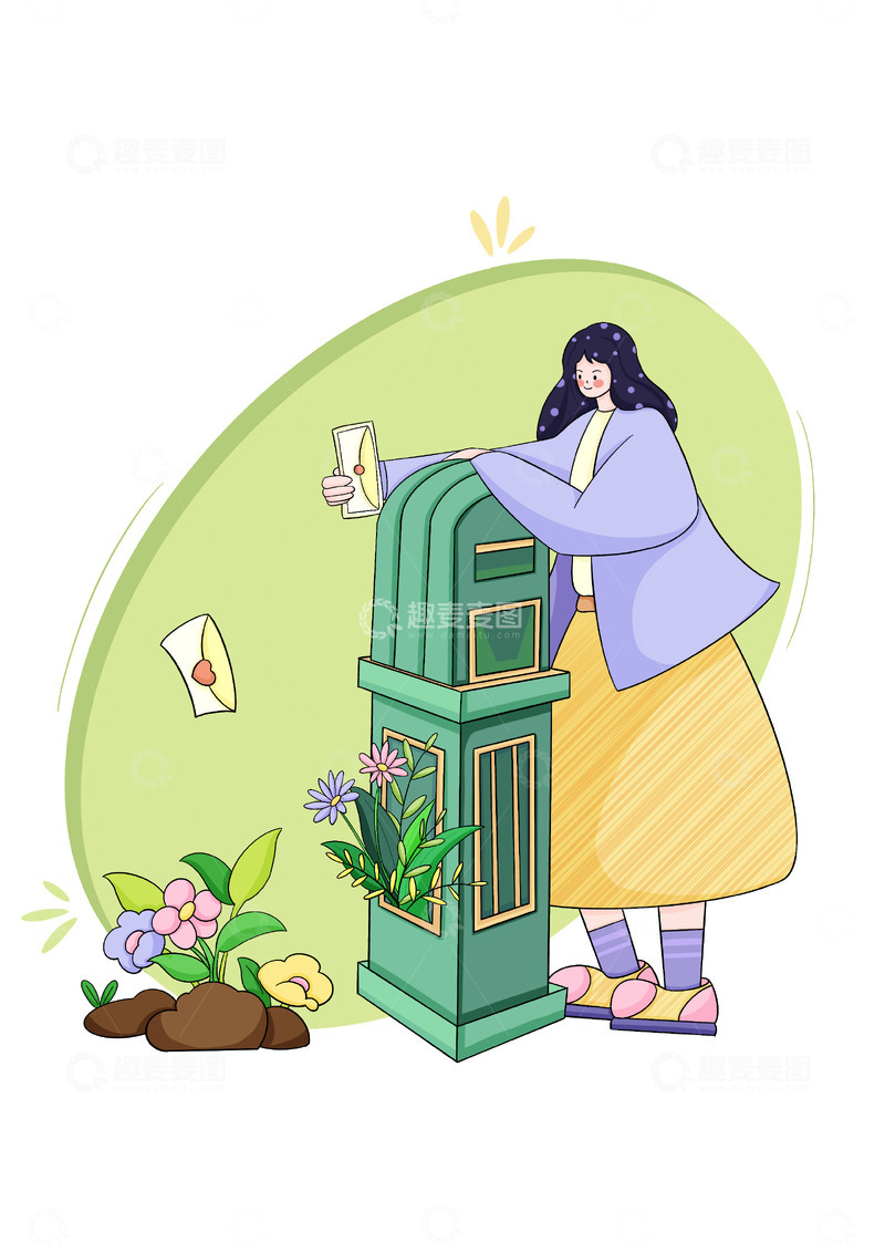 源文件下载【趣麦麦图】邮寄信件女孩扁平插画