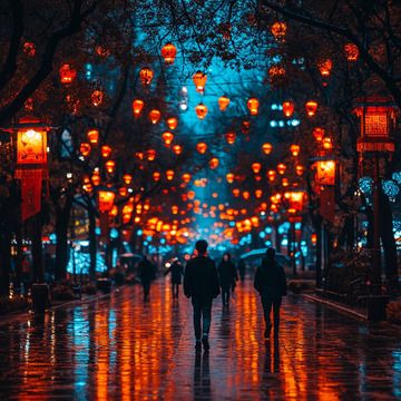 街景 晚景 万家灯火 灯笼 节日 新春