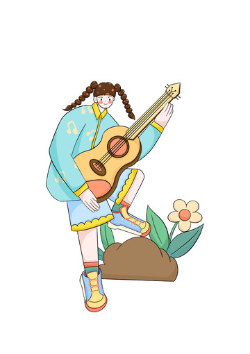 弹吉他的女孩人物插画