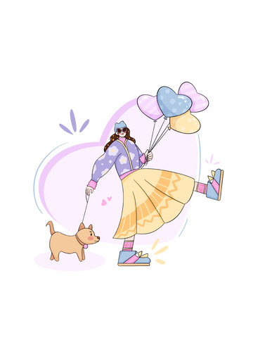 拿气球的女孩扁平插画