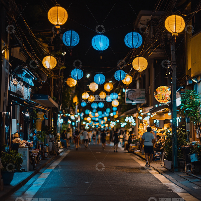 高清大图下载【趣麦麦图】街景 晚景 灯笼 节日 氛围 新春 元宵
