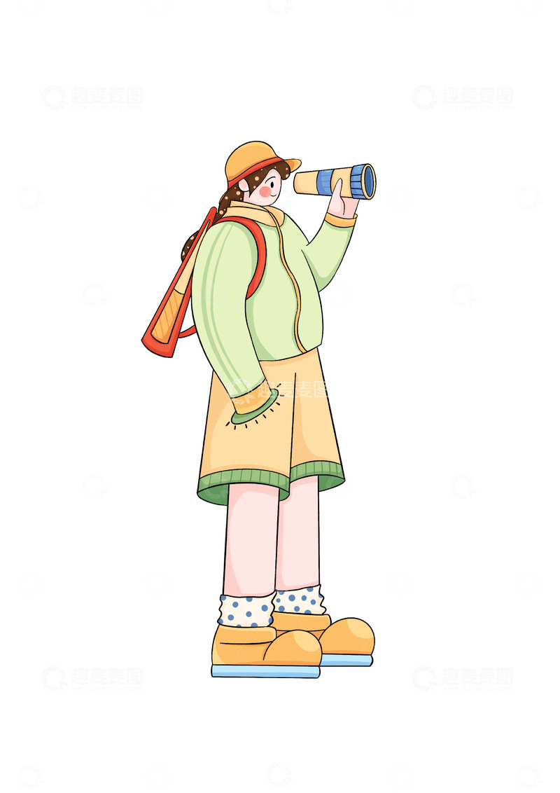 源文件下载【趣麦麦图】拿望远镜的人插画
