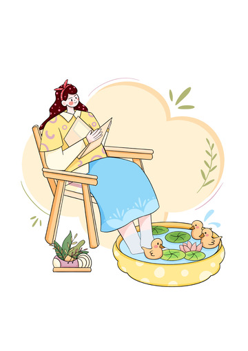 看书的女孩扁平插画