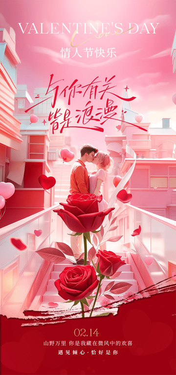 2.14情人节情侣场景海报