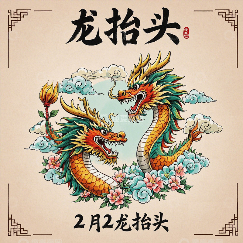 高清大图下载【趣麦麦图】2月2 龙抬头 节日 大促  素材 海报