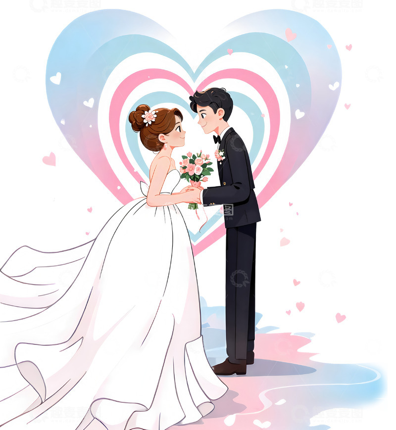 高清大图下载【趣麦麦图】情人节情侣人物卡通插画1