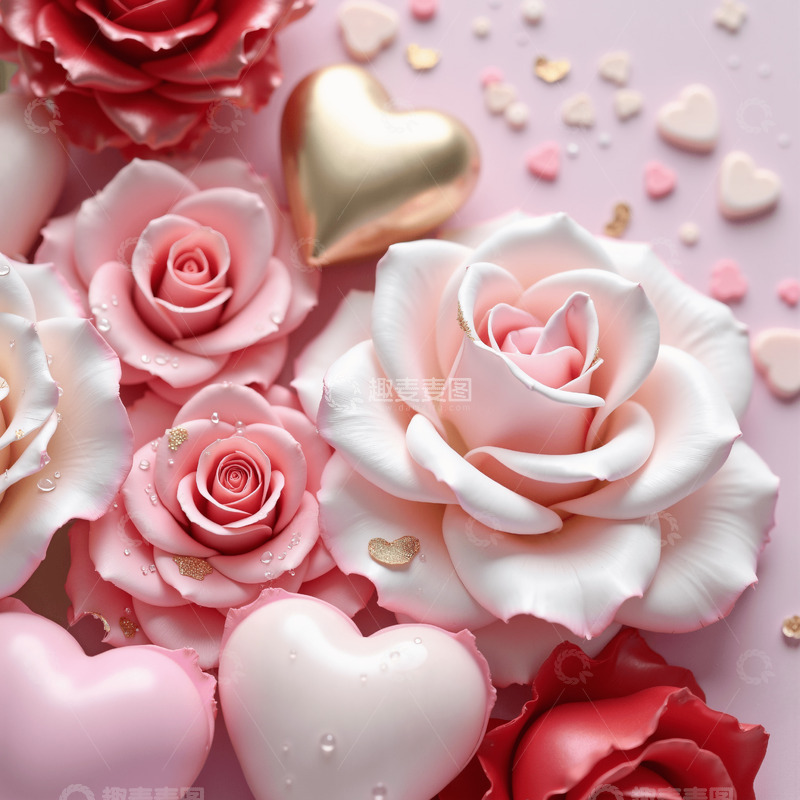 高清大图下载【趣麦麦图】粉色玫瑰情人节爱心背景