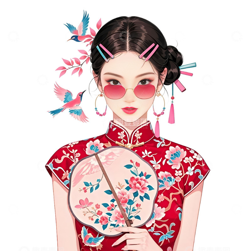 高清大图下载【趣麦麦图】国潮旗袍女人女神节插画1