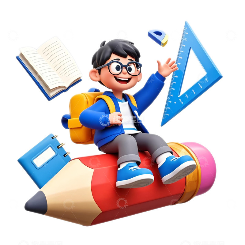 高清大图下载【趣麦麦图】开学季卡通3D学生文具素材