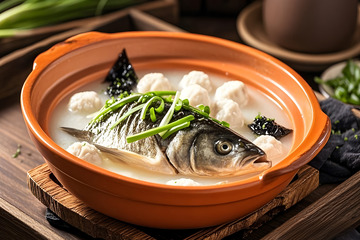 千岛湖鱼头汤摄影图