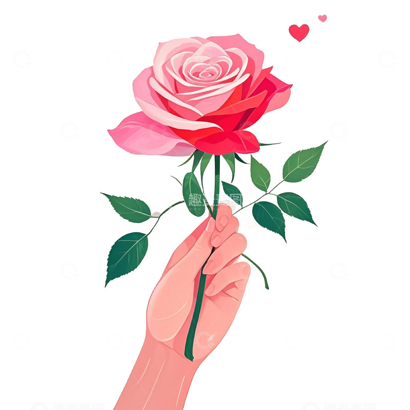 高清大图下载【趣麦麦图】女神节手拿玫瑰卡通插画素材