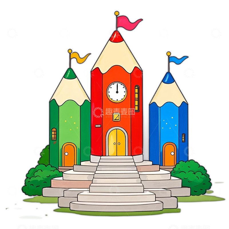 高清大图下载【趣麦麦图】开学季卡通铅笔学校素材