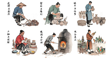 古法唐三彩制作工艺流程插画