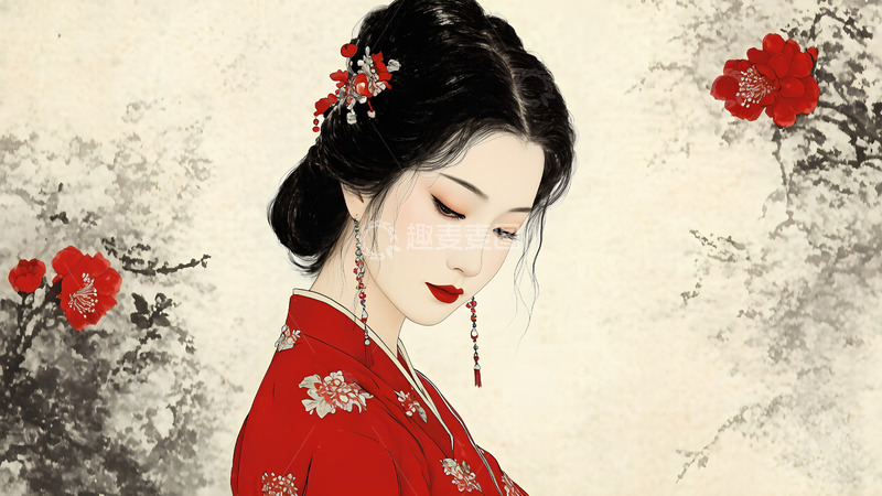 高清大图下载【趣麦麦图】唯美中国风女神节工笔水墨画2