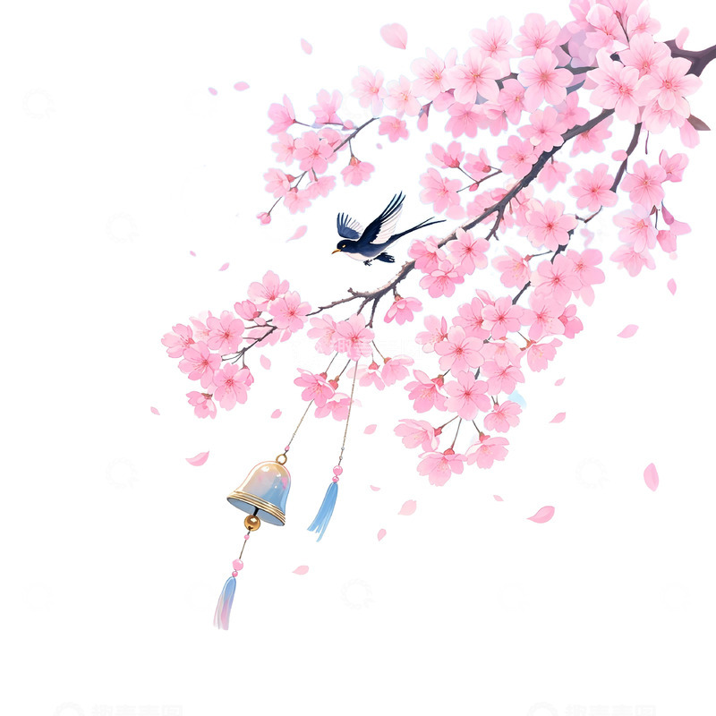 高清大图下载【趣麦麦图】春季樱花枝插画素材