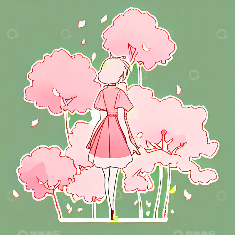 高清大图下载【趣麦麦图】小清新粉色少女贴画