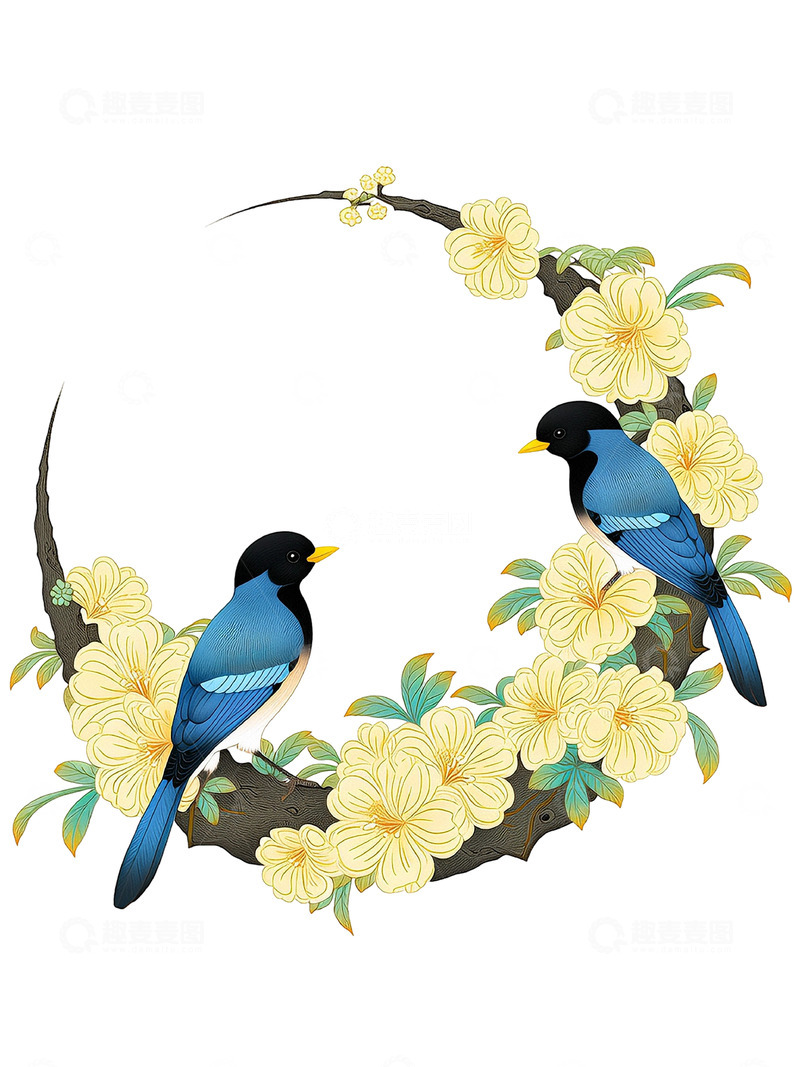 高清大图下载【趣麦麦图】国画工笔画春意盎然鸟语花香5