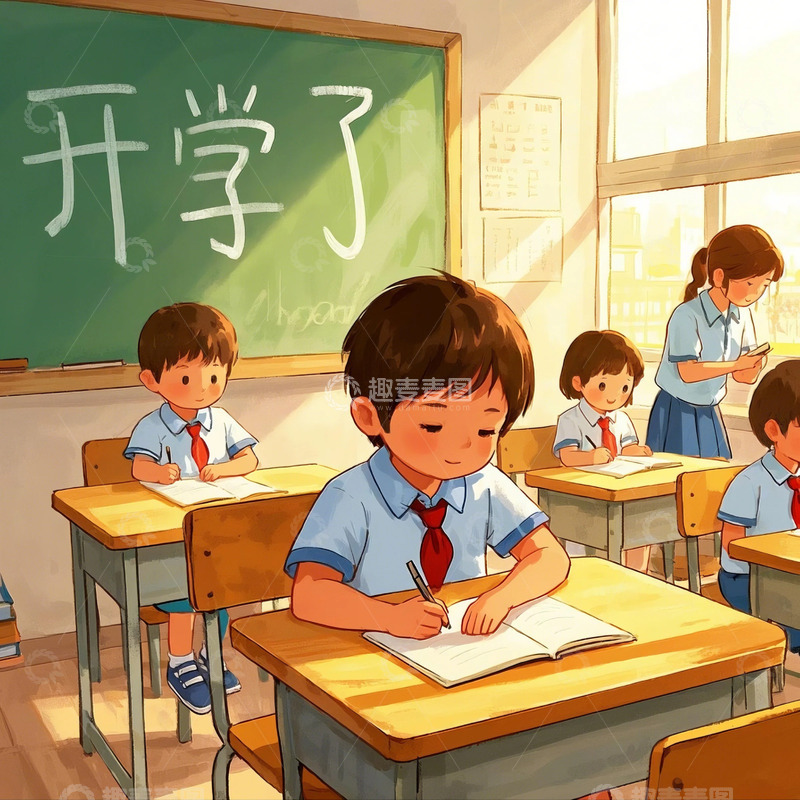 高清大图下载【趣麦麦图】开学了-背景底图8