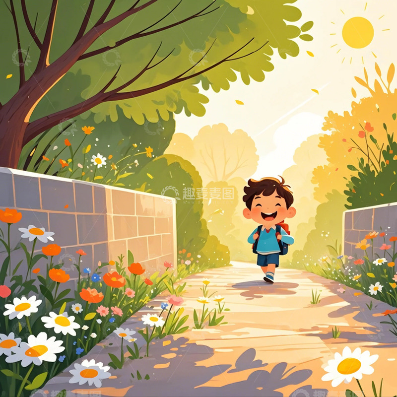 高清大图下载【趣麦麦图】开学了-背景底图12