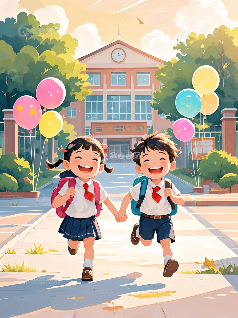 高清大图下载【趣麦麦图】开学了-背景底图6