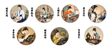 古法刺绣工艺插画流程图