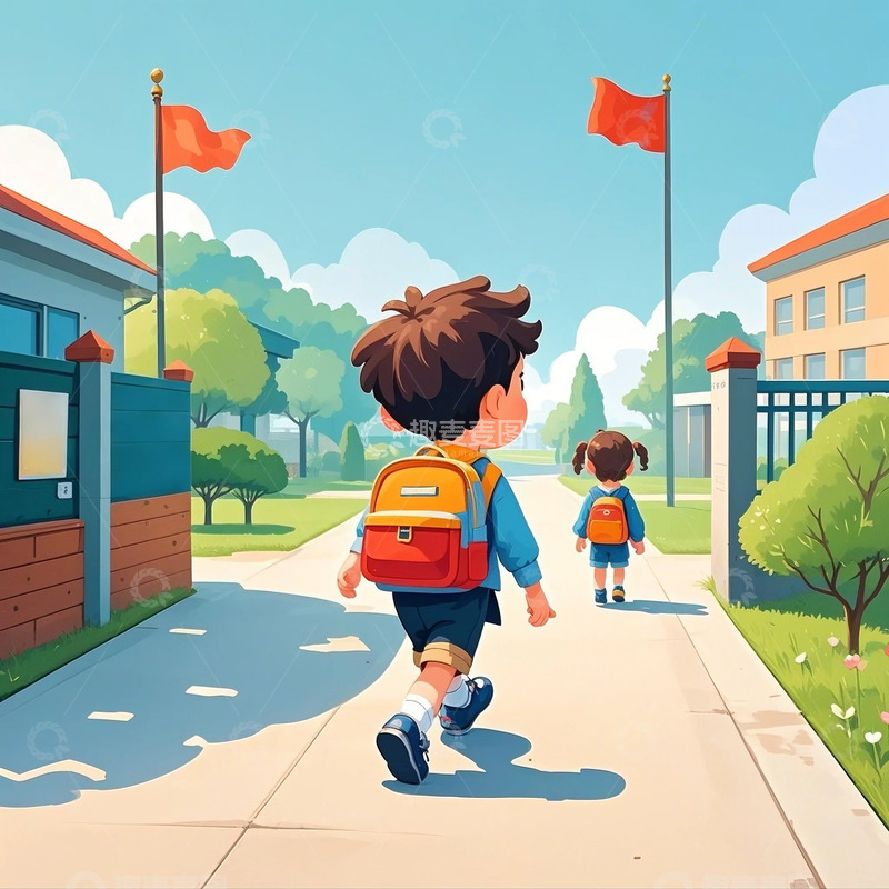 高清大图下载【趣麦麦图】开学了-背景底图11