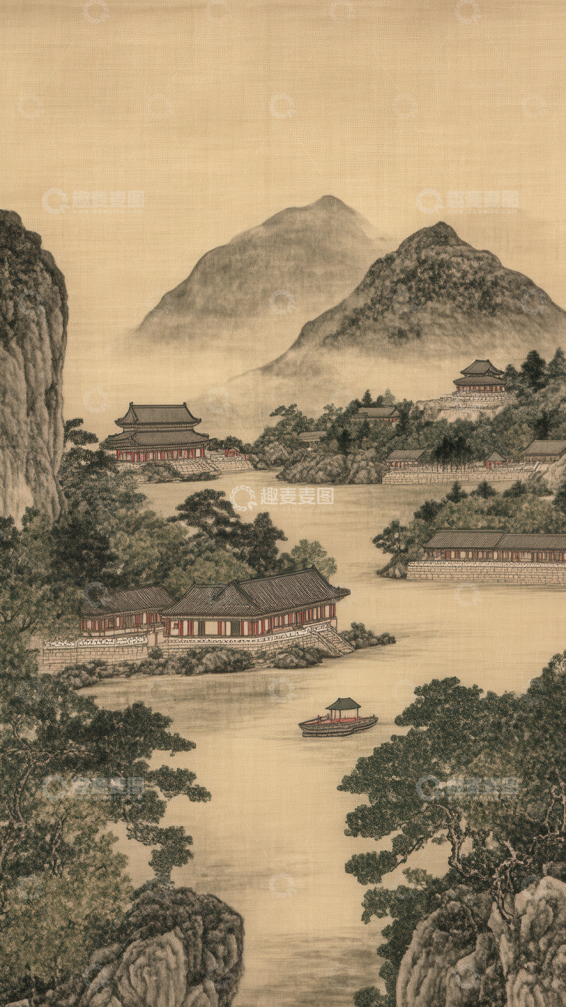 高清大图下载【趣麦麦图】山水环抱中的古建悠然景致