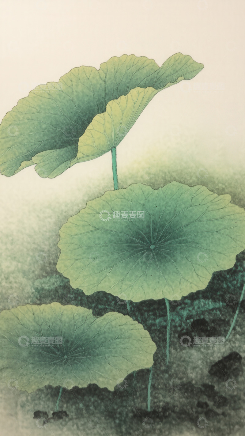 高清大图下载【趣麦麦图】水墨绘就的荷叶清雅景致