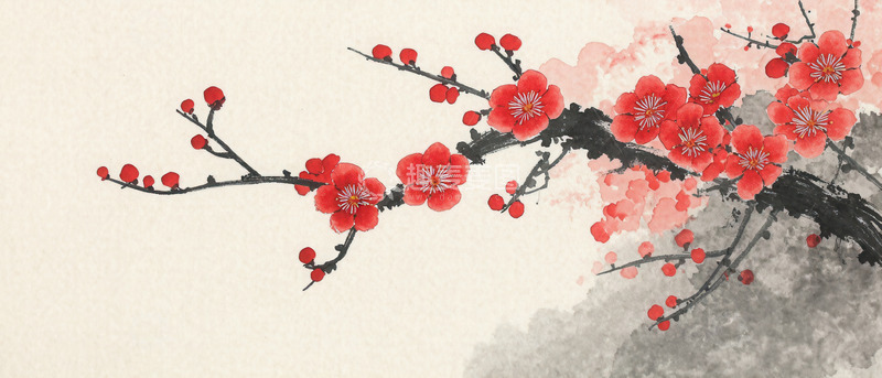 高清大图下载【趣麦麦图】水墨丹青里的红梅傲雪图