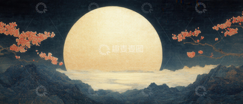 高清大图下载【趣麦麦图】月夜山景繁花伴月共绘幽境
