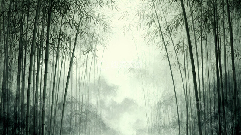 高清大图下载【趣麦麦图】水墨中国风竹林插画背景