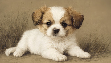 手绘真实插画可爱的狗狗