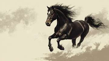 中国风水墨奔跑的马风景画