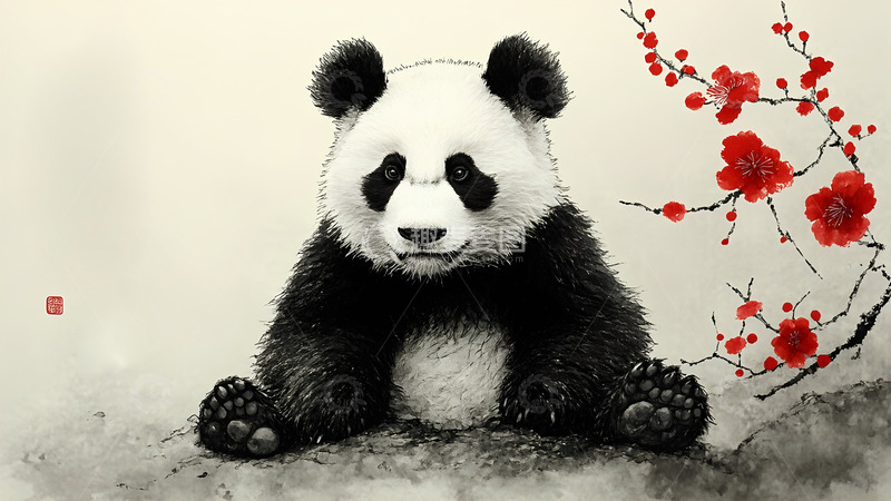 高清大图下载【趣麦麦图】中国风水墨熊猫插画1