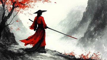 中国风水墨侠客风景画