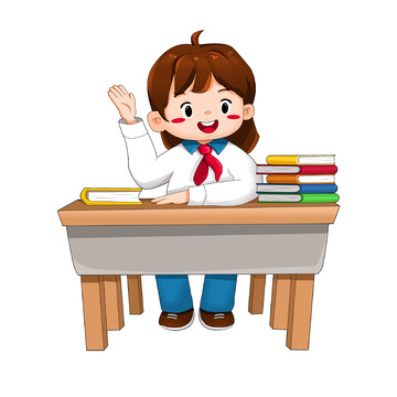 开学季卡通风格上课举手的女学生