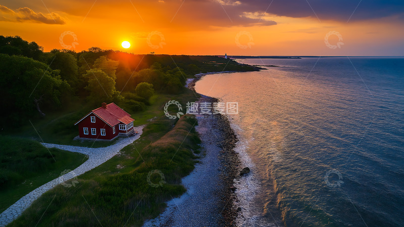 高清大图下载【趣麦麦图】海边夕阳晚霞景观1