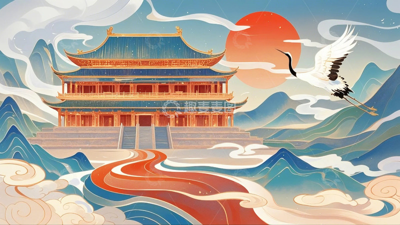 高清大图下载【趣麦麦图】建筑国潮风背景素材