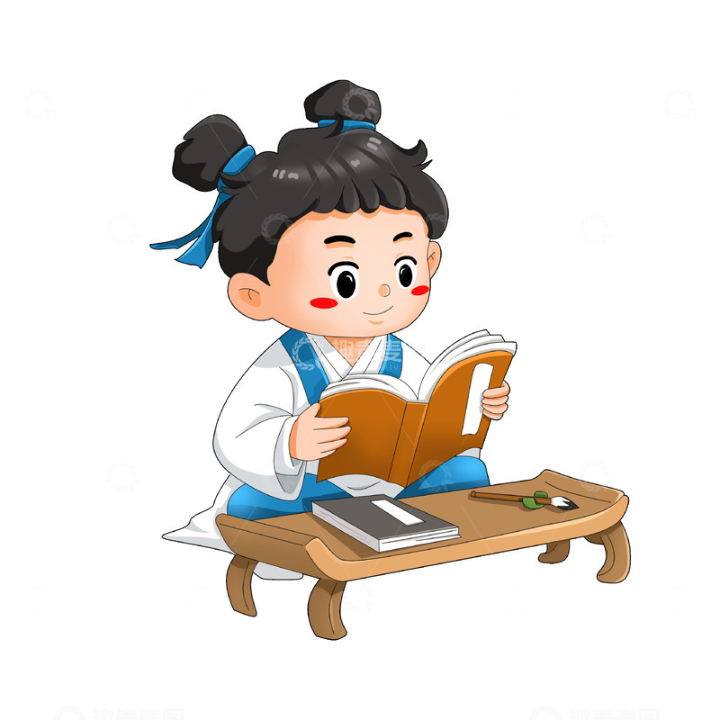 开学季培训班书法古风看书卡通儿童