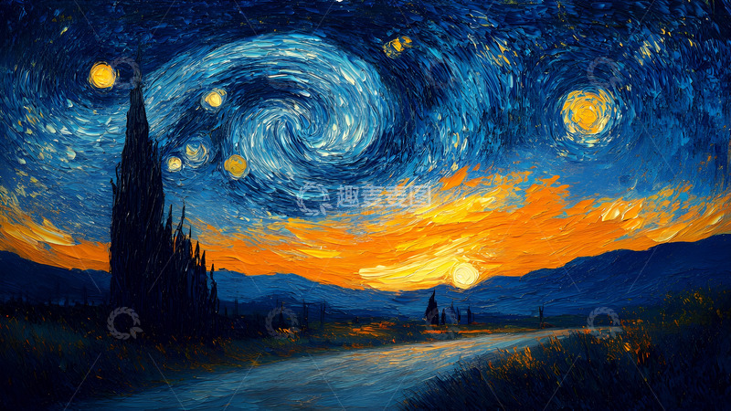 高清大图下载【趣麦麦图】手绘夜晚的星空油画