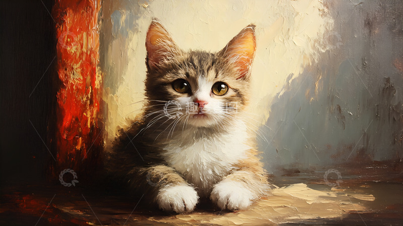 高清大图下载【趣麦麦图】油画风格猫咪插画