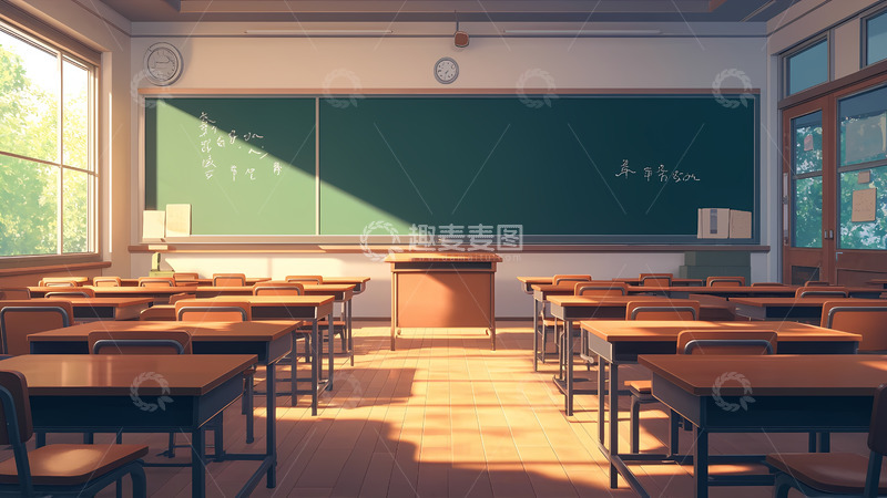 学校校园空无一人的教室插画