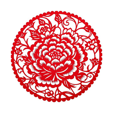 红色牡丹花剪纸静电贴